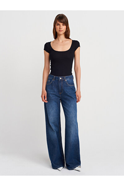 Dilvin 31807 Bisiklet Yaka Fitilli T-shirt-Siyah