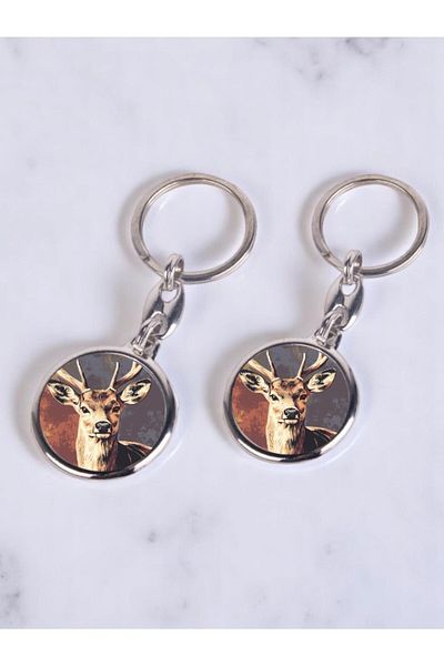lili hediyelik Deer Printed 2-Piece Keychain