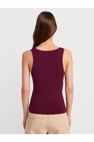 Dilvin 10746 Thick Strap Basic Knitwear Blouse-Claret Red