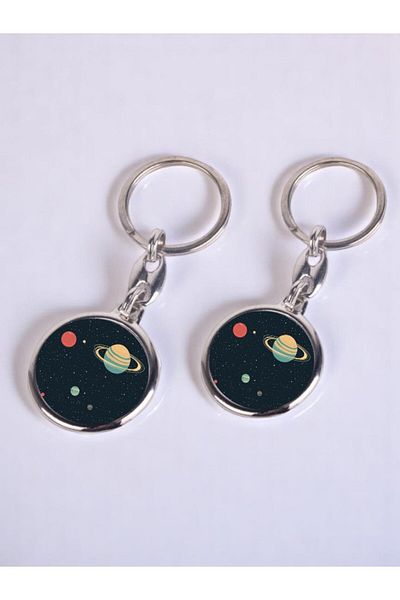 lili hediyelik Planets Printed 2-Piece Keychain