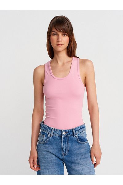 Dilvin 31805 Thick Strap Top-Dark Pink
