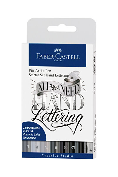 Faber Castell Artist Pen Kaligrafi Seti 8’li,Siyah Gri Tonları, 4 Uç(B,S,1.5)...
