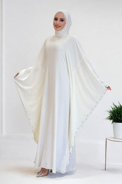 Bym Fashion Stone Detailed Yarasakol Hidden Rope Belted Dress 3969 Ecru