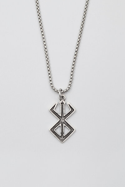 Bu Farklı Berserk Anime Manga Sembol Kolye - Örme İthal Zincirli Unisex Gümüş Kaplama Takı - 60 cm