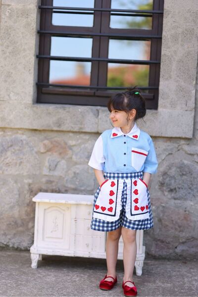 Hulm Fırfır Detaylı Kalpli Kareli Şort