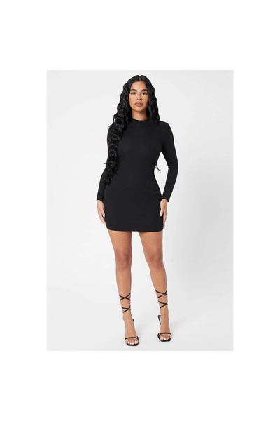 Narnuga Women's Black Camisole Turtleneck Long Sleeve Bodycon Mini Dress