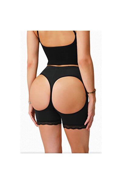 Narnuga Kadın Siyah Pop Up Kalça Kaldırıcı Ve Sekillendirici Dantel Paçalı Şo...