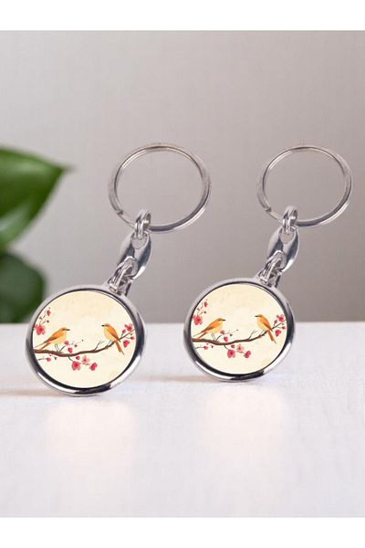 lili hediyelik Birds on a Branch Printed 2-Piece Keychain