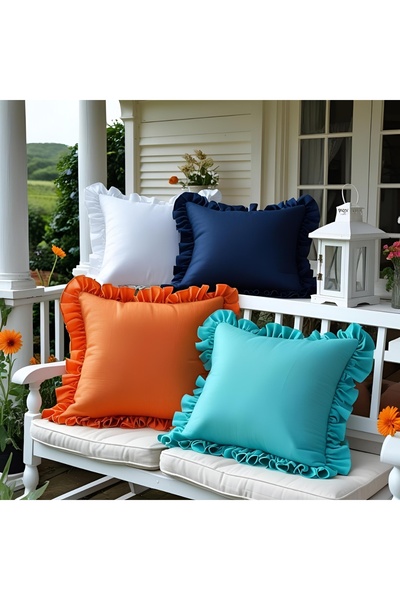 Bc Home Set of 4 Turquoise - Orange - Midnight Blue - White Country Ruffled S...