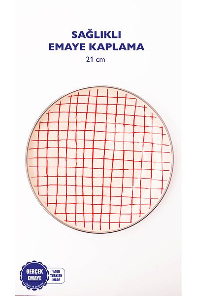 EMAYlab Cupid Checkered Enamel Plate Cake Presentation Plate 21cm