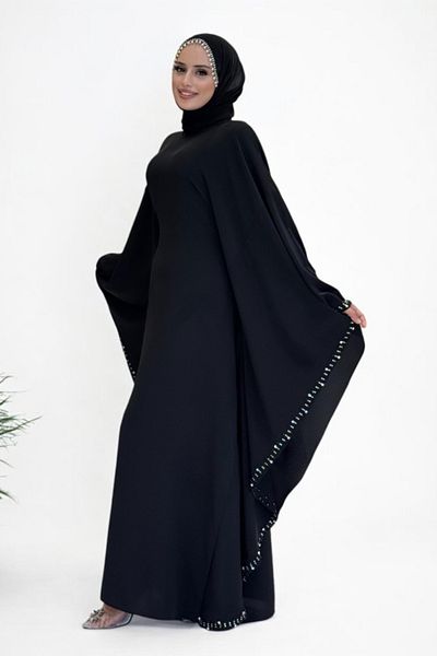 Bym Fashion Stone Detailed Yarasakol Hidden Rope Belted Dress 3969 Black