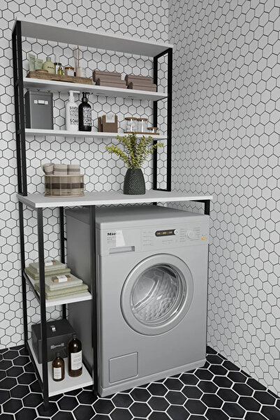 Remaks Saroz Çamaşır Makina Üstü Raf Banyo Dolabı Rafı Deterjan Rafı Beyaz