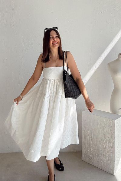 ELVAN TOLON White Patterned Designer Dress