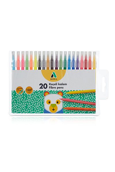 Adel Felt Pen 20 Colors – Vibrant and Permanent Colors, Easy to Clean, Ergonomic Design