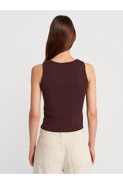 Dilvin 10759 Ribbed Openwork Knitwear Blouse-Brown