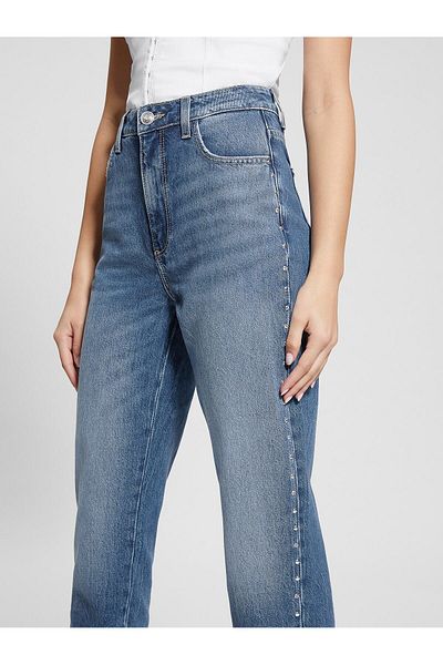 Guess Pantaloni de damă din denim albastru relaxat cu talie normală cu picioare normale W4RA21D4T9L-DEDE