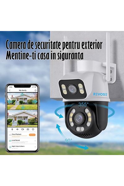 REVOSE Camera De Supraveghere Video Dual Lens 4k ™ 8mp 2560x1920,aplicatie, Card Micro Sd 32gb Inclus