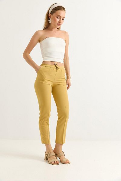 Raneel Kazançlı Alışveriş Elastic Waist Short Leg Double Crepe Trousers Yellow