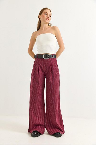 Raneel Kazançlı Alışveriş Linen Blend Palazzo Trousers Cherry