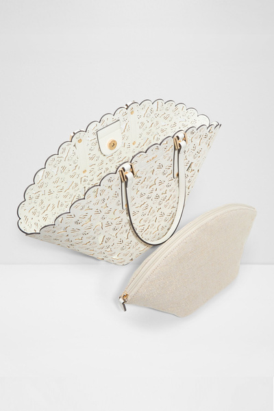 Aldo Jacinta - Women's Faux Leather White Top Zipper Medium Size Bag