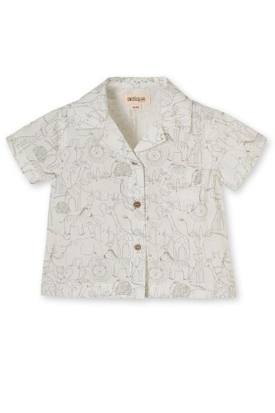 Patique Kids White Animal Patterned Organic Cotton Shorts Boy's Set