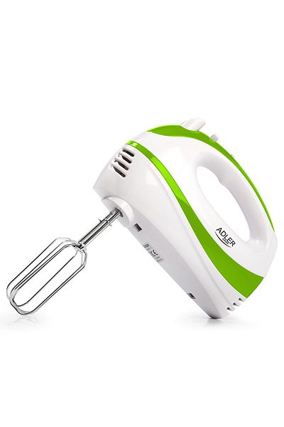 adler Mixer de mână, Adler, AD4205G, Putere 300 W, 2 teluri și 2 cârlige din oțel inoxidabil, 5 viteze, Alb/Verde