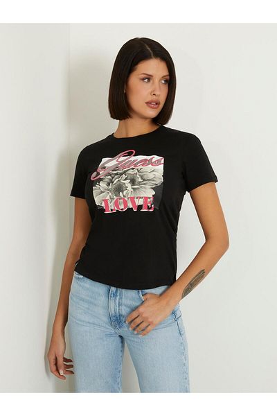 Guess Tricou negru pentru damă cu gât crew - W4GI17I3Z14-JBLK