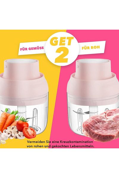 IWhale Mini Kitchen Chopper, Glass/plastic/stainless Steel, Pink/transparent, 8.8 X 12.7 Cm, 250 ml