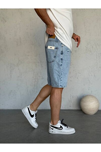 Denim Shorty Boyfriend Mavi Taşlamalı Kot Kapri Şort