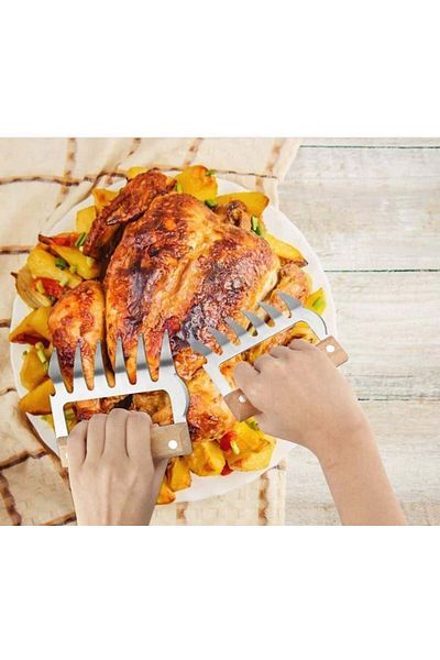 Kavavo Meat/Vegetable Claws Set of 2, Wood/Stainless Steel, Silver/Brown, 10.6 x 11.7 cm