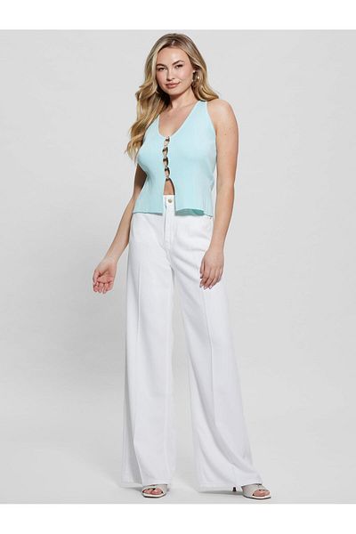 Guess Pulover albastru normal cu gât polo pentru femei W4GR34Z2YK2-A735