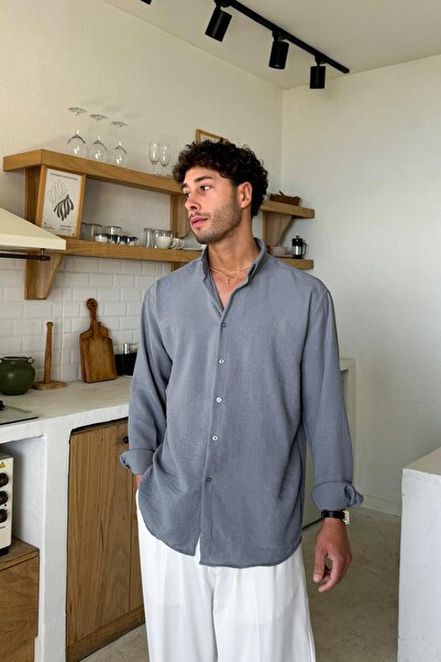 Flaw Wear Cămașă cu mânecă lungă basic supradimensionat afumată