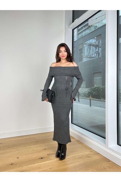 modaçelikler Madonna Collar Tie Detail Rokas Antarsit Women's Dress 25K325