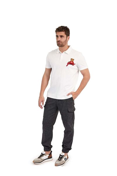 Guess Tricou polo alb simplu pentru bărbați M4RP38KBV51G018_SS BEAR POLO - ORGA