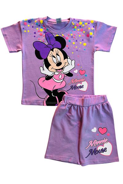 YUMİYUMM Girl's Character Printed Purple Shorts Suit