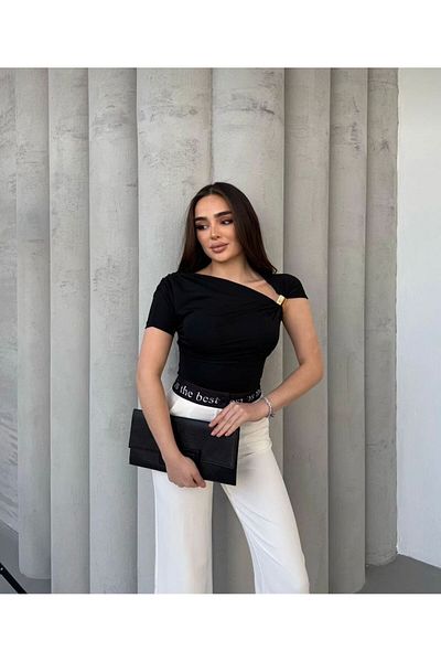 First Man Women's Asymmetrical Draped Zr Model Top Blouse T-Shirt