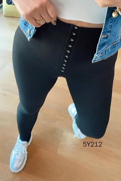 İnce Topuk Thin Ribbed Leggings with Agraft 5Y212