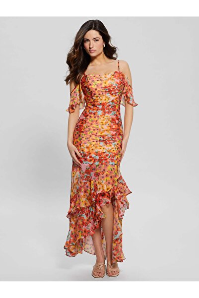 Guess فستان نسائي بياقة بولو برتقالي قياسي W4GK26WCWF2-P55D