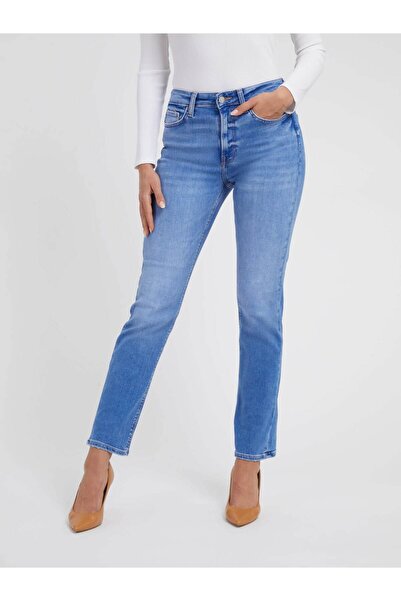 Guess بنطلون دنيم نسائي من الدنيم بخصر عادي وخصر عادي وقصة ضيقة أنثراسايت فات...