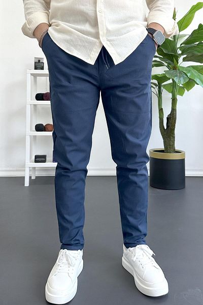 Edwox Men's Skinny Leg Jogger Trousers Navy Blue Edw384