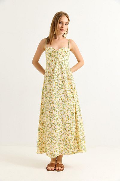 Raneel Kazançlı Alışveriş Half Slit Rope Strap Long Dress Cream