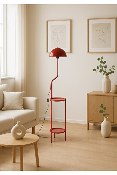 HOMİNG Homing Luopi Kırmızı Çiçek Standlı Raflı Sehpalı Lambader 242033