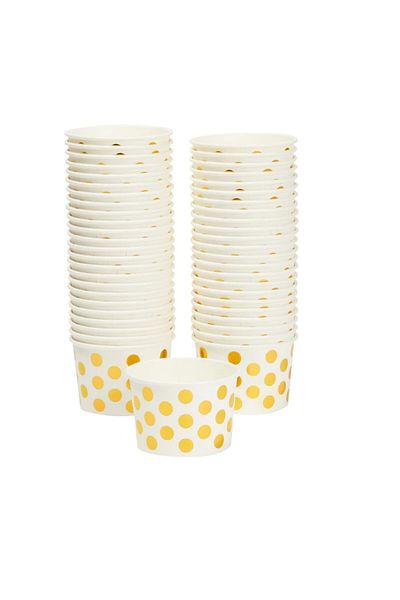 Blue Panda Set of 50 Blue Panda ice cream cups, paper, white/gold, 8.9 x 5.6 cm, 237 ml