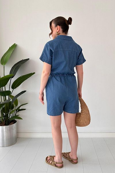 MaziButik Salopetă din denim cu pantaloni scurți Albastru