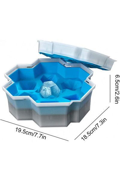 Yuikome Ice cube mold for 7 cubes, Yuikome, plastic/silicone, blue/gray, 19.5 x 18.5 x 6.5 cm