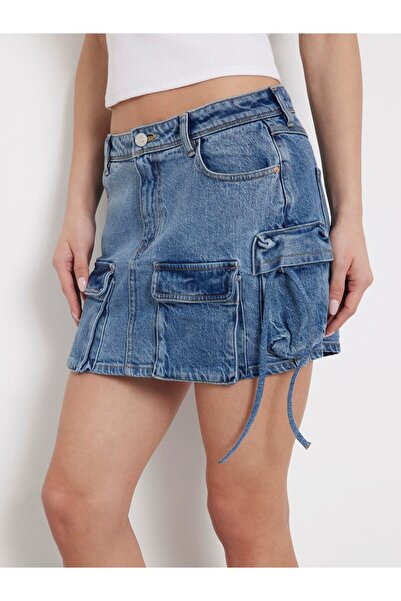 Guess Normal Bel Mavi Kadın Mini Etek W4GD91D4K30-MRC1