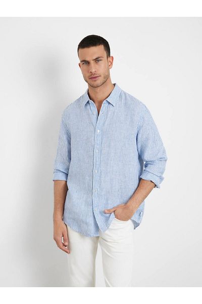 Guess Cămașă pentru bărbați, albastru, drept, îngustă M3gh29wfa00_ls Nautical Stripe L -