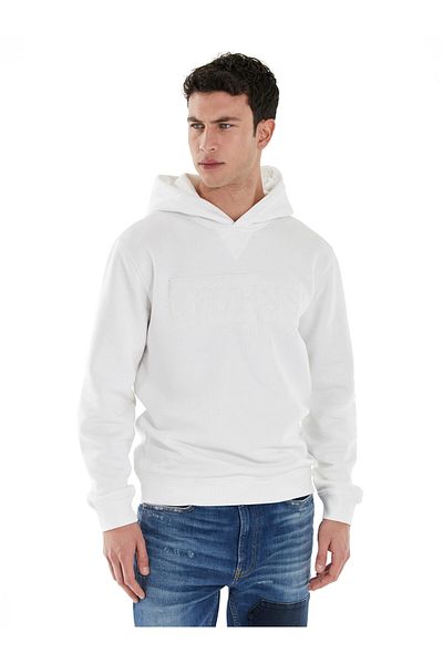 Guess Ανδρικό φούτερ με κουκούλα με γιακά λευκό Beau Hoodie Sweatshirt - Eco Sleek Po