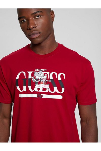 Guess Crew Neck Printed Red Men's T-Shirt SS BSC LVN THE DREAM - ORG CO SINGL
