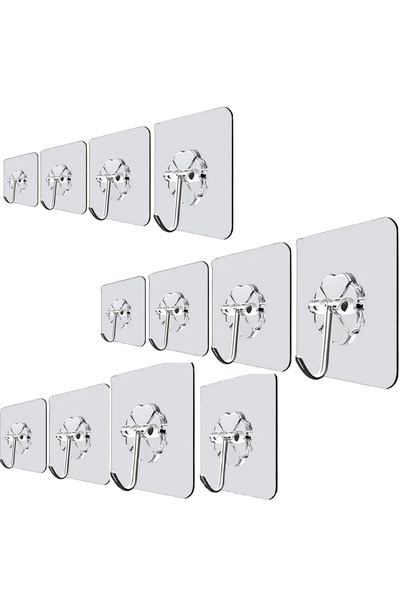 Mawrond 12 Adet Paslanmaz Metal Kancalı, Şeffaf, Kendiliğinden Kuvvetli Yapış...